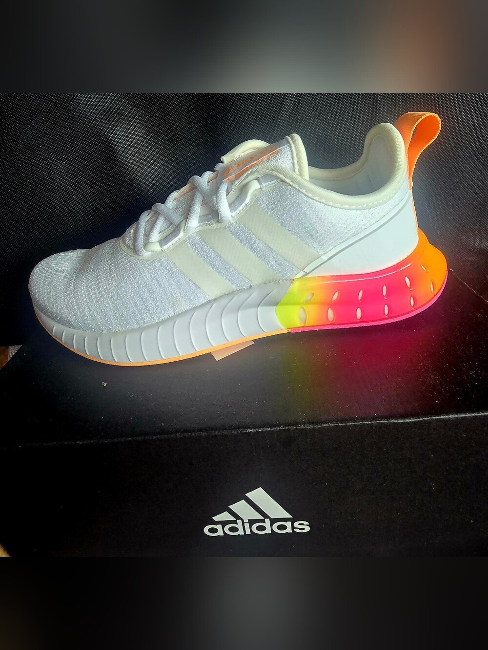 adidas White Sneakers with Pink & Orange Gradient Heel